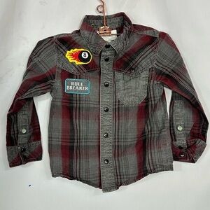 Diesel Kids plaid button down with patches size 2